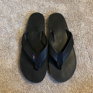 Black Ladies Medium [Sz 6.5-7.5] Rainbow Flip Flops— Worn ONCE!